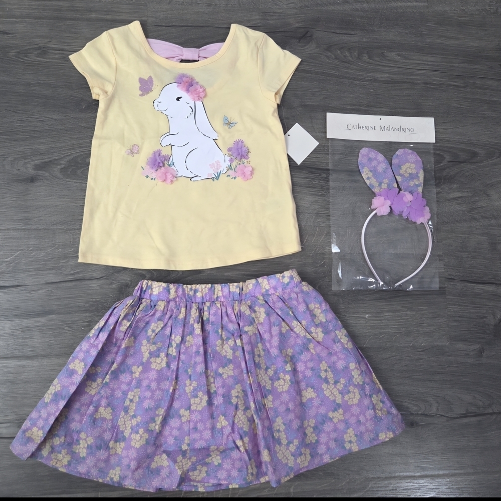 Catherine Malandrino Floral Bunny Girls 3pc Set Size 5/6 NWT